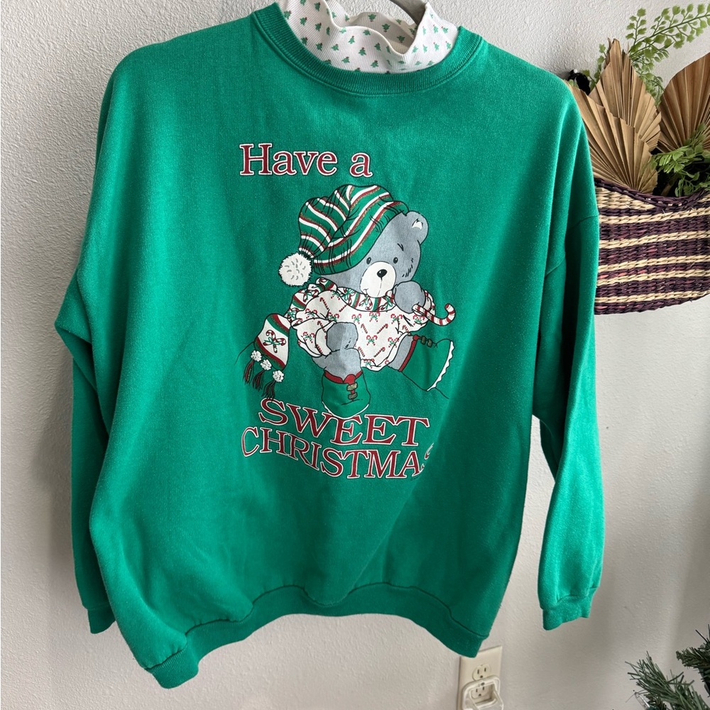 Vintage Green Christmas Bear Sweatshirt